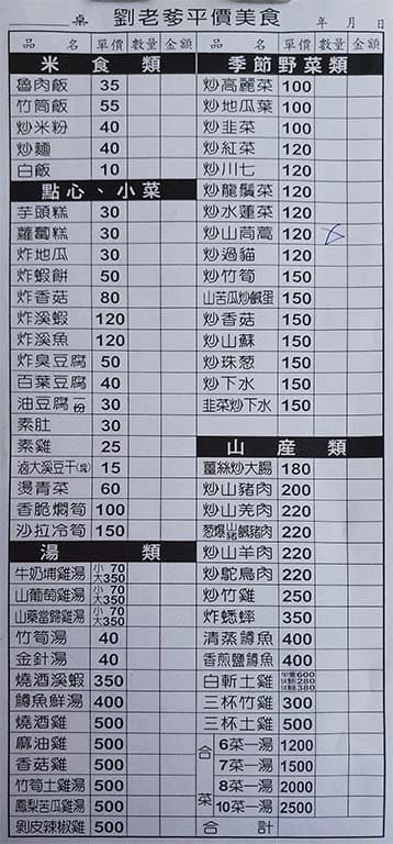 劉老爹平價快炒 菜單