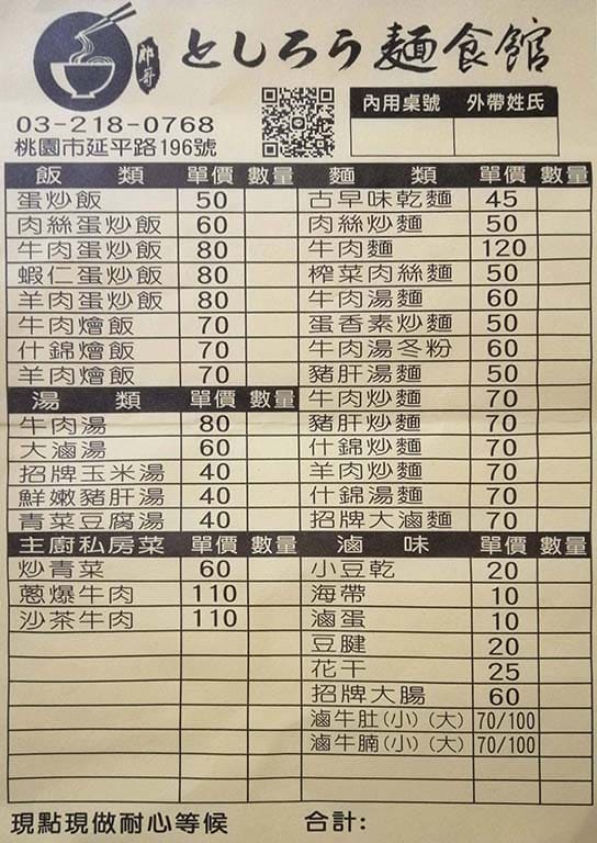 郎哥麵食館 菜單